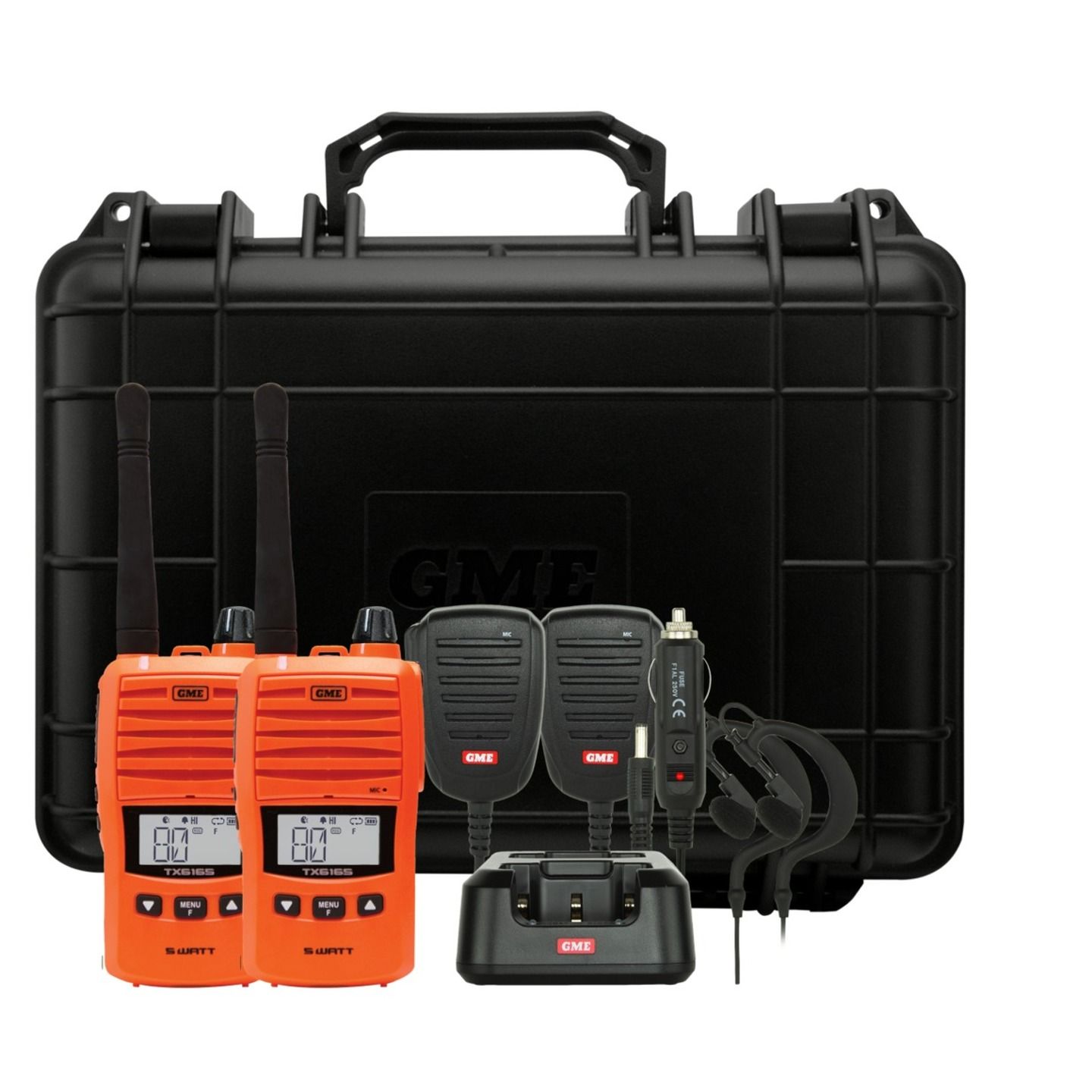 GME 5/1W UHF Handheld Radio TX6165 Orange Twin Pack