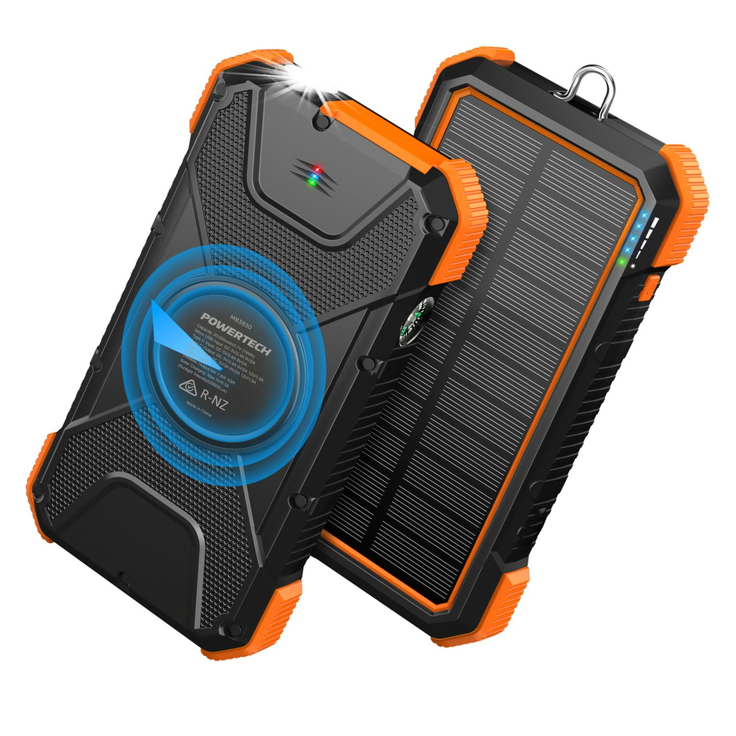 20000mAh Water Resistant Power Bank with Wireless QI Solar Recharging