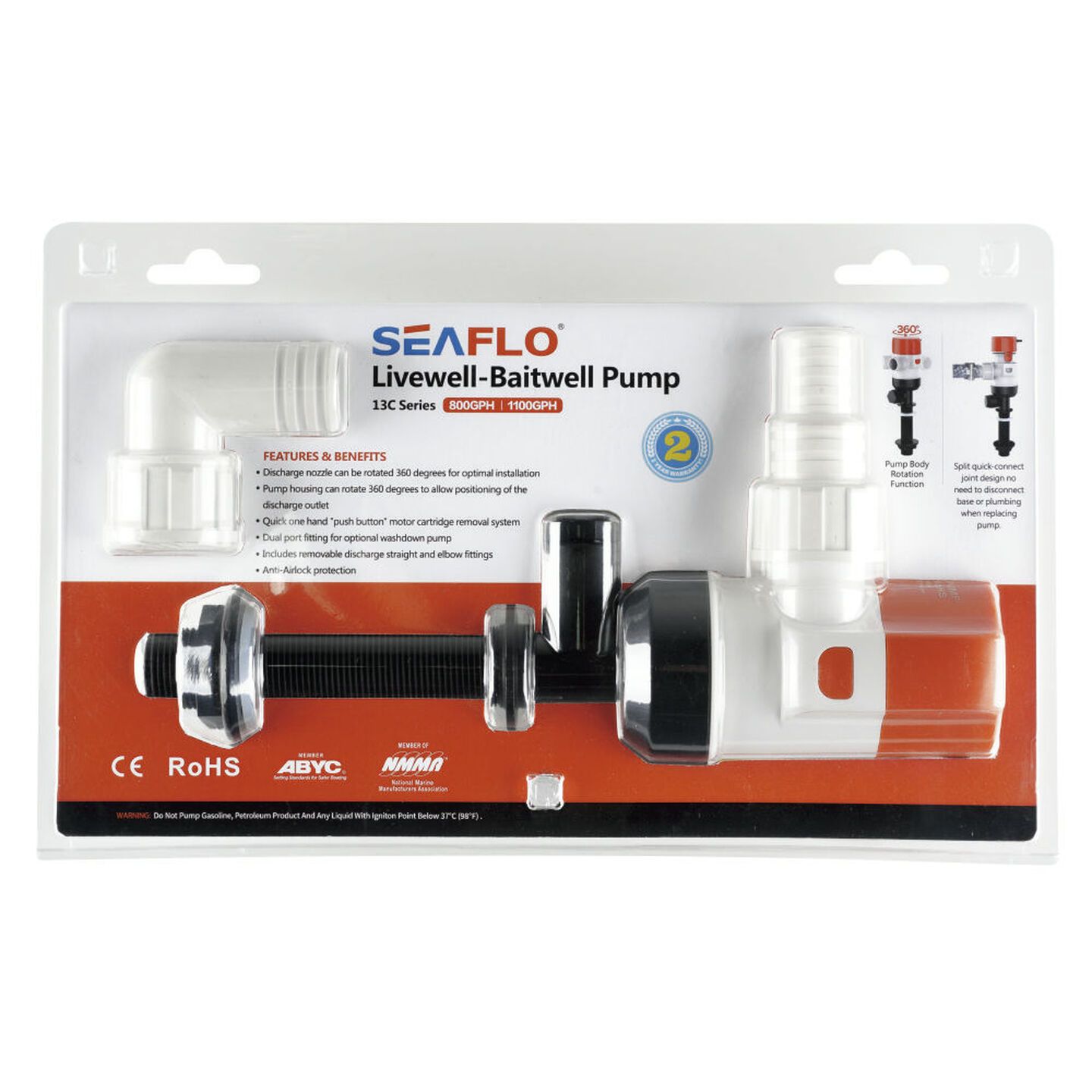12V 1100GPH Livewell-Baitwell Pump 13C Series
