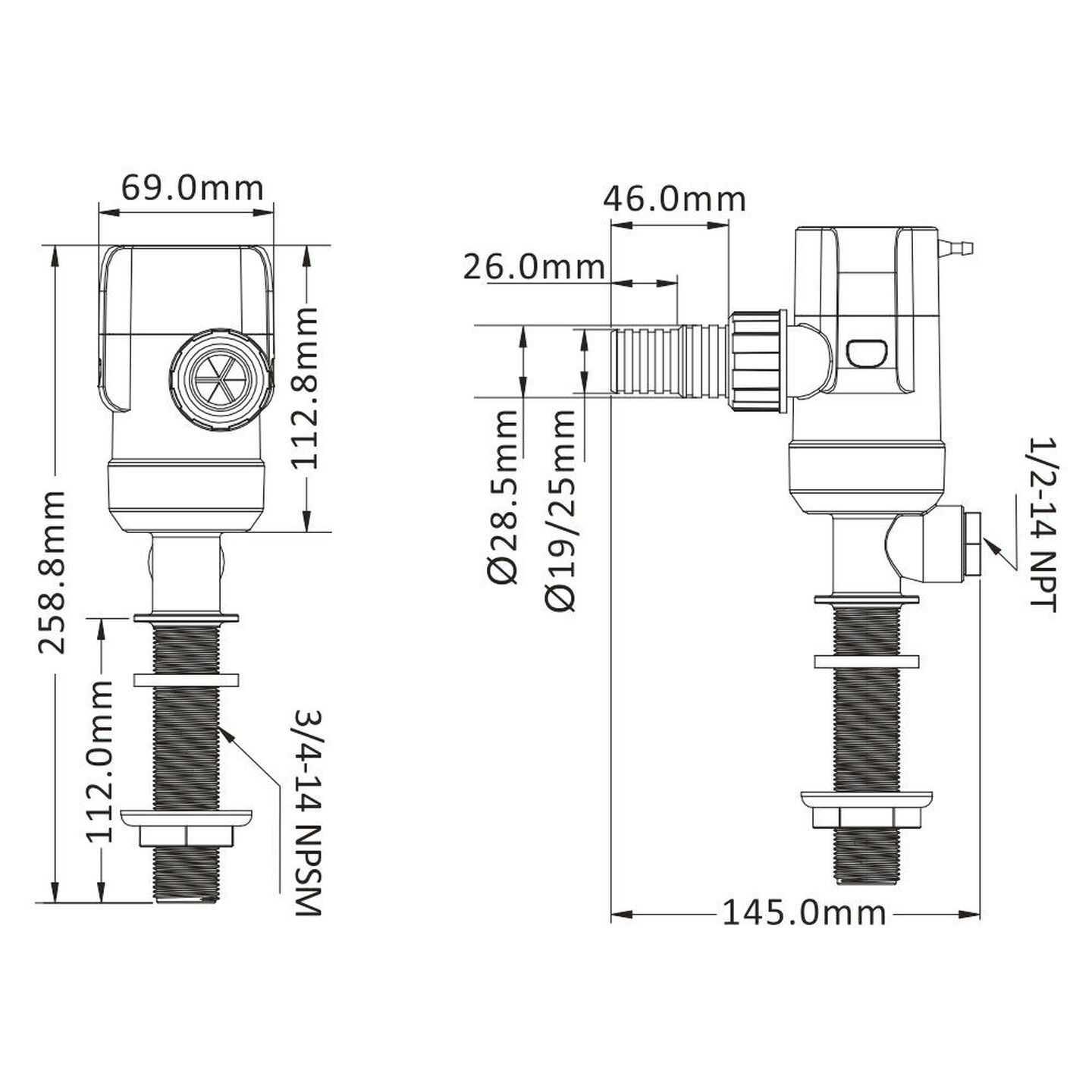 12V 1100GPH Livewell-Baitwell Pump 13C Series