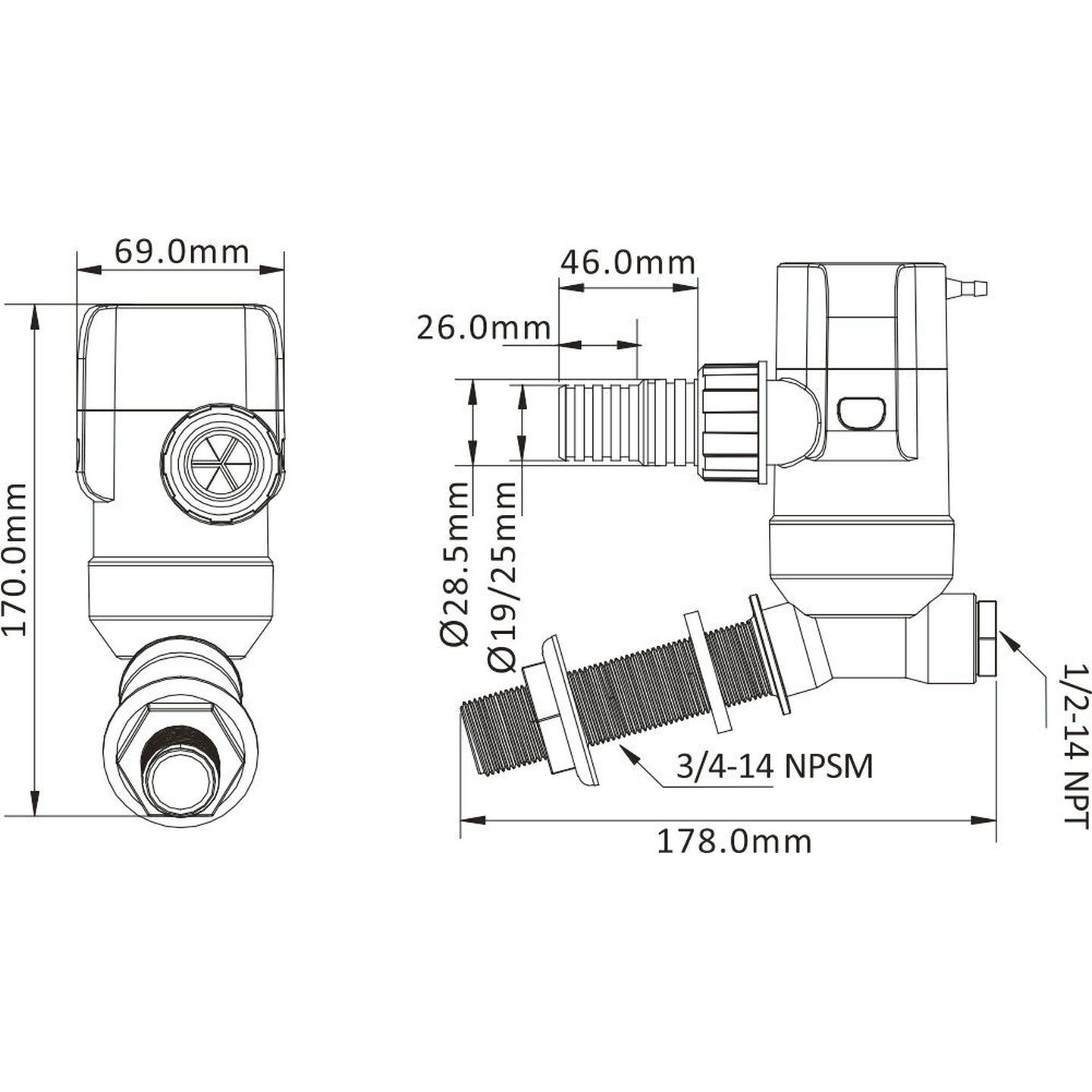 12V 1100gph Livewell-Baitwell Pumps 13E Series