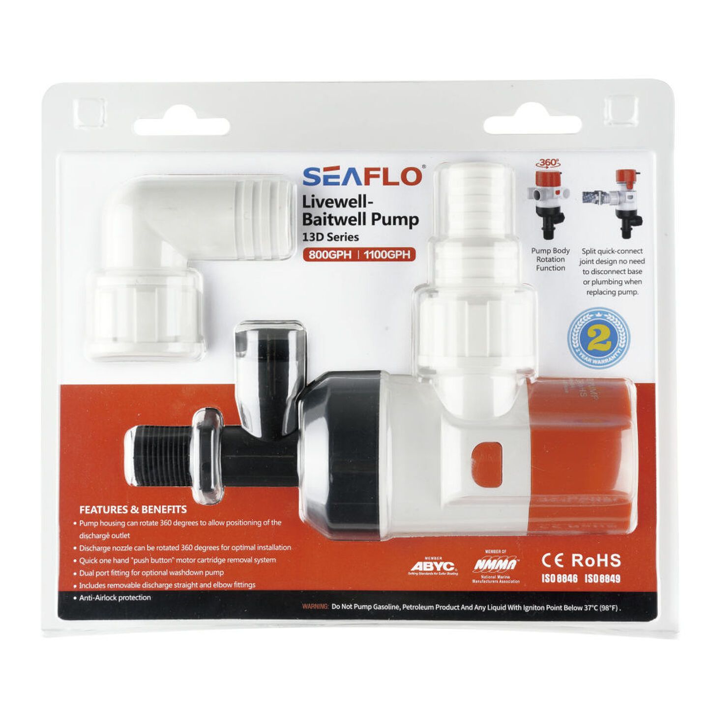 12V 800gph Livewell-Baitwell Pumps 13D Series