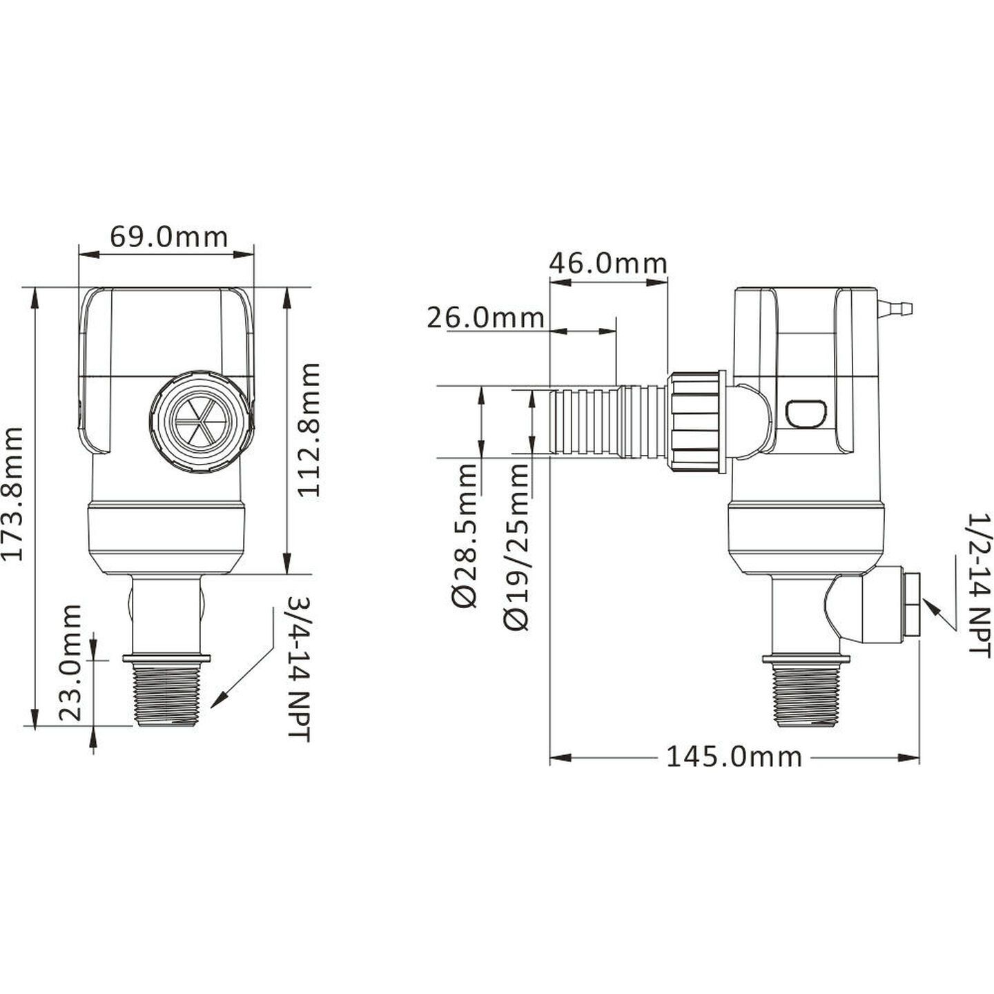 12V 1100gph Livewell-Baitwell Pump 13D Series
