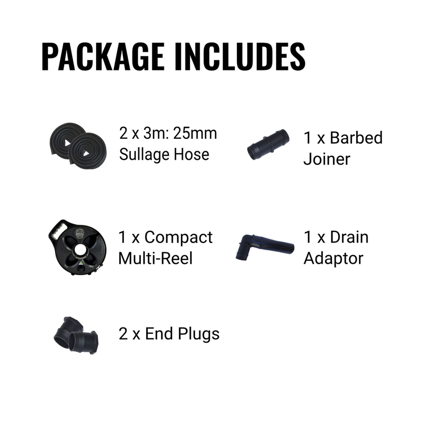 25mm Flat Out Sullage Hose on 6m Compact Multi-Reel Matte Black