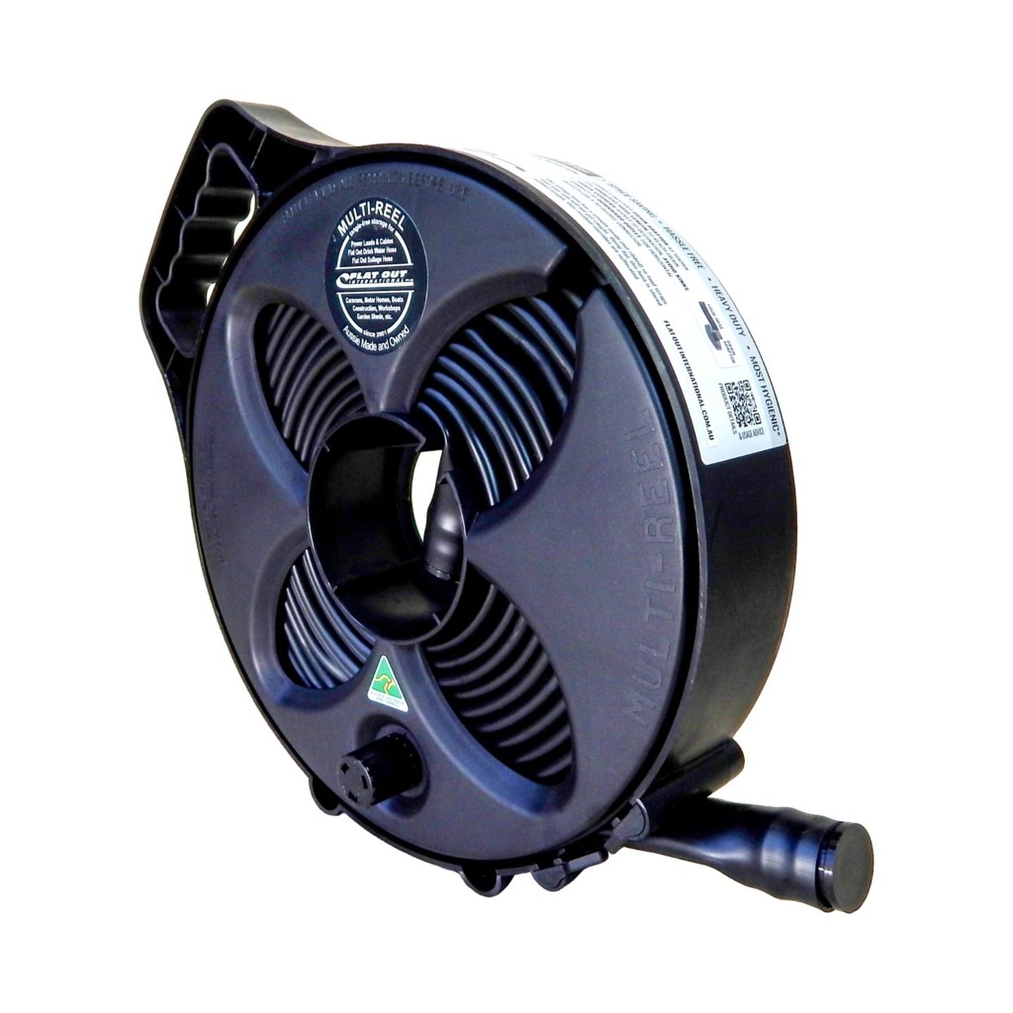 25mm Flat Out Sullage Hose on 6m Compact Multi-Reel Matte Black