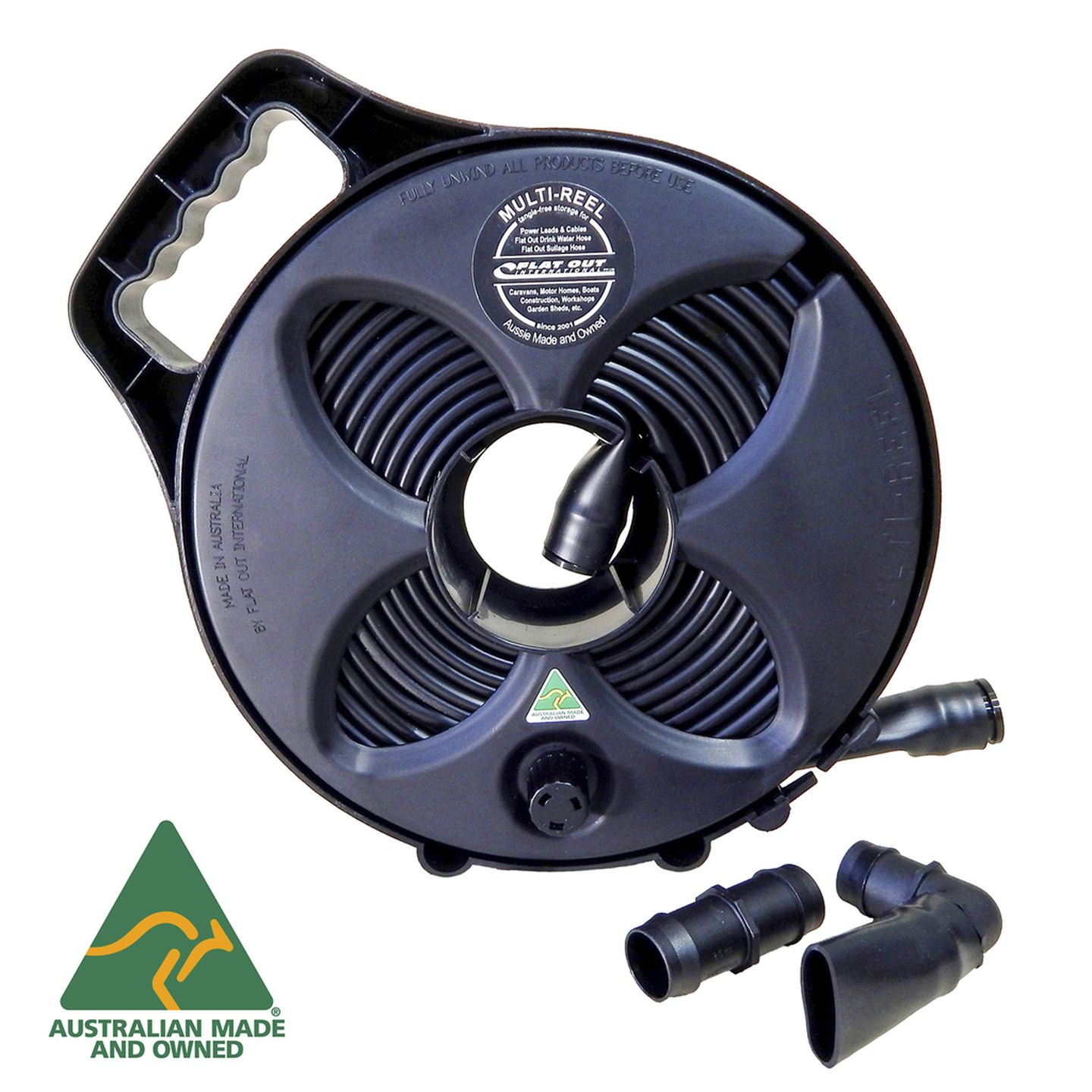 25mm Flat Out Sullage Hose on 6m Compact Multi-Reel Matte Black