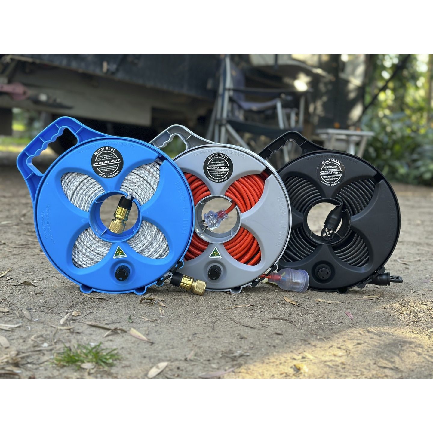 25mm Flat Out Sullage Hose on 6m Compact Multi-Reel Matte Black