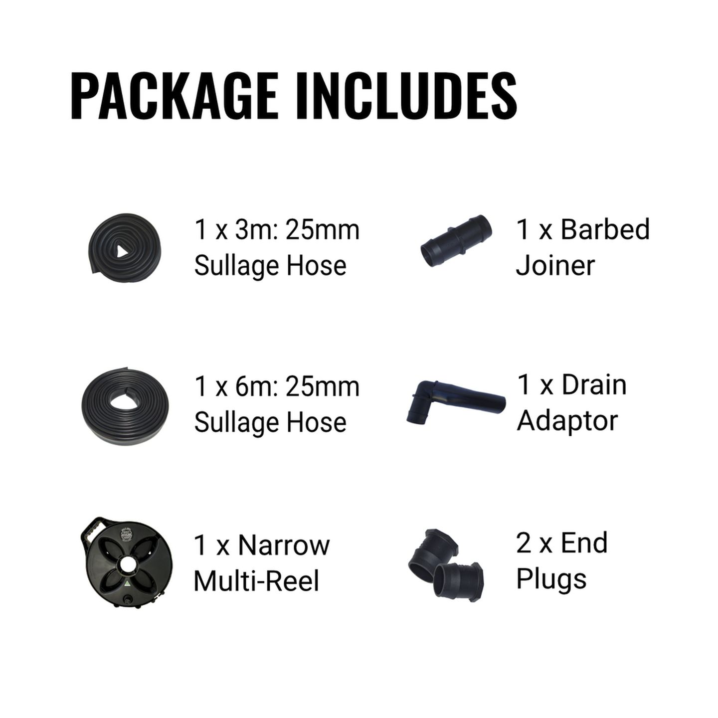 25mm Flat Out Sullage Hose on 9m Narrow Multi-Reel Matte Black