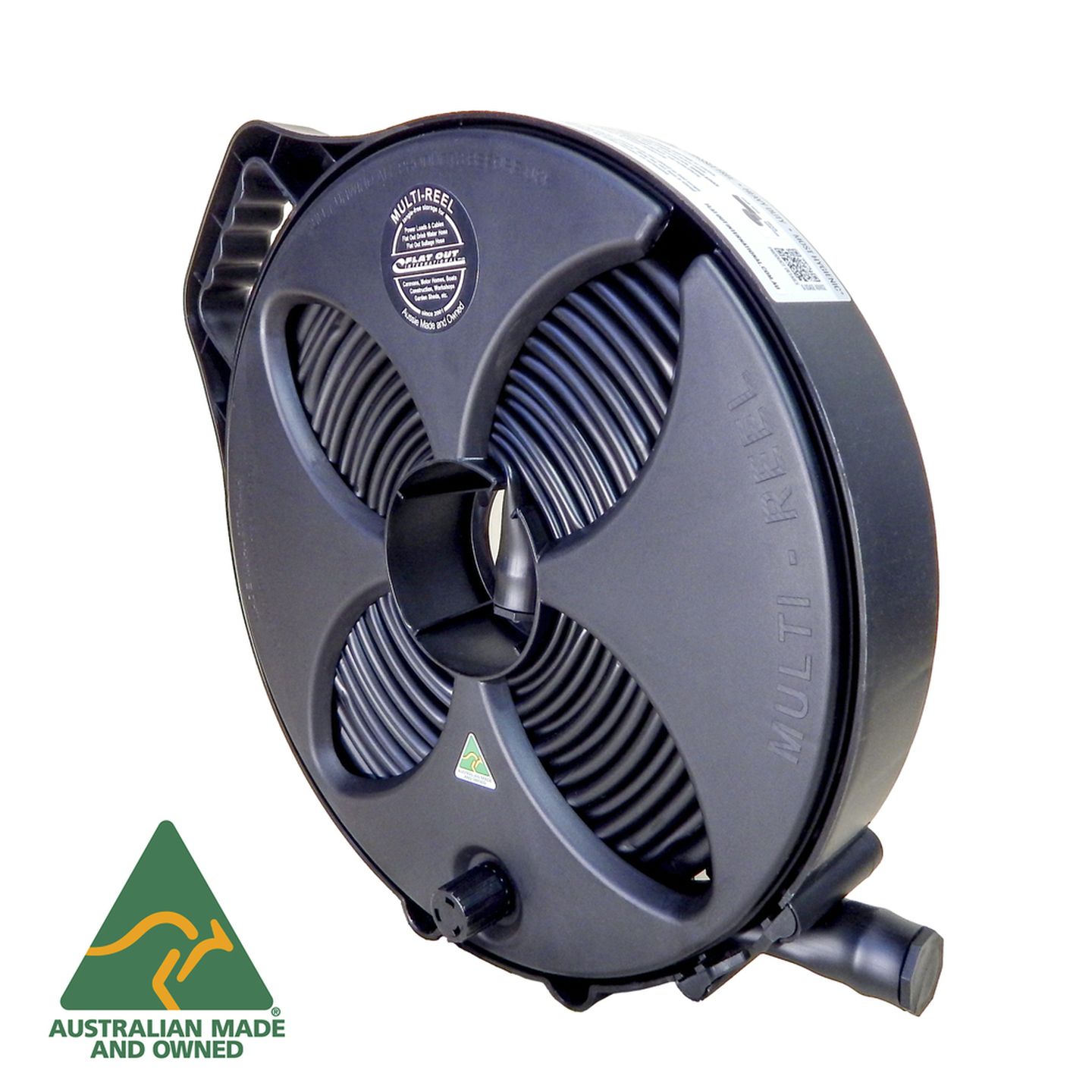 25mm Flat Out Sullage Hose on 9m Narrow Multi-Reel Matte Black
