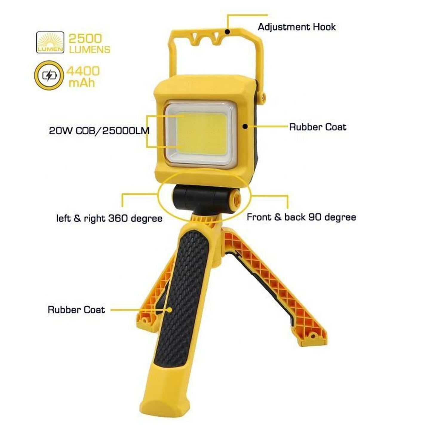 2500LM Rechargeable LED Work Light with Foldable Tripod