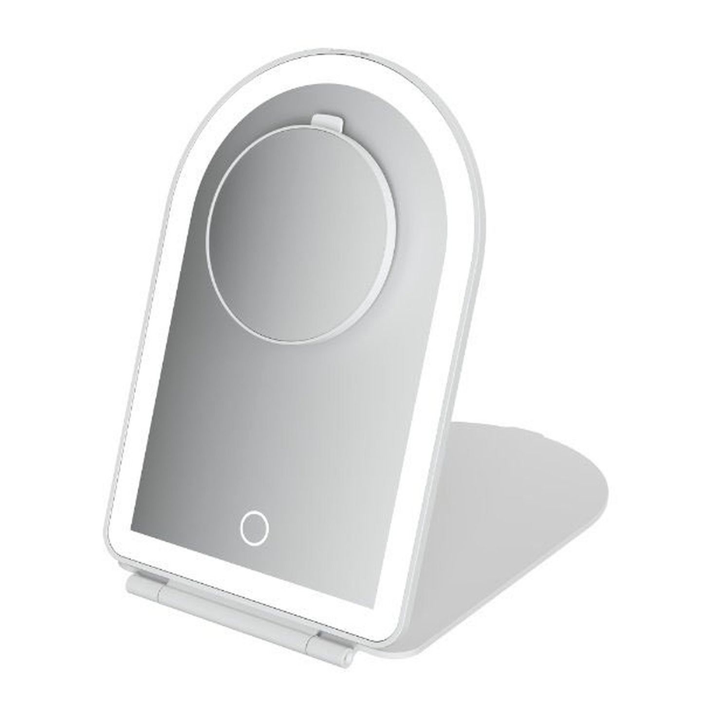 ARCHED FOLDING TRAVEL MIRROR WITH LED LIGHTS